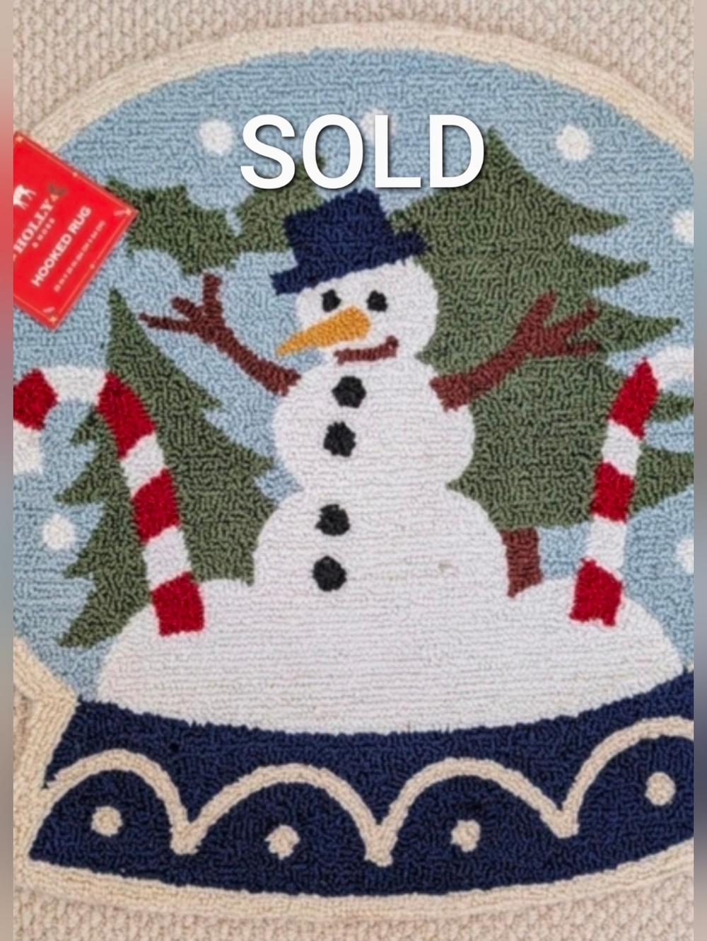 Snowglobe Shape Hooked Rug 25" Snowman Holiday Winter Christmas Let it Snow NWT